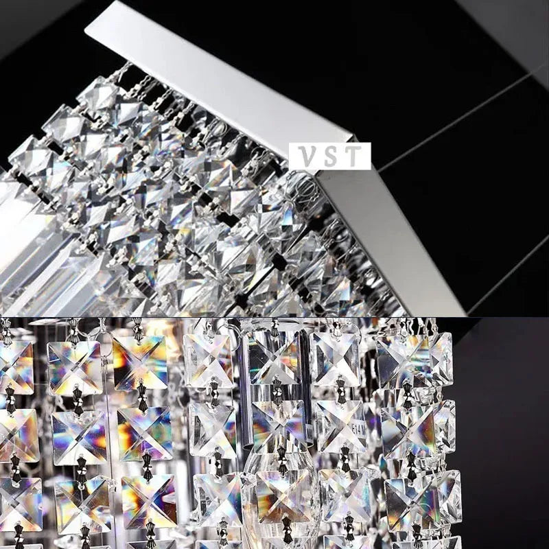 Modern Rectangular K9 Crystal Chandelier - High-End Five Rings Ceiling Lamp for Living Room