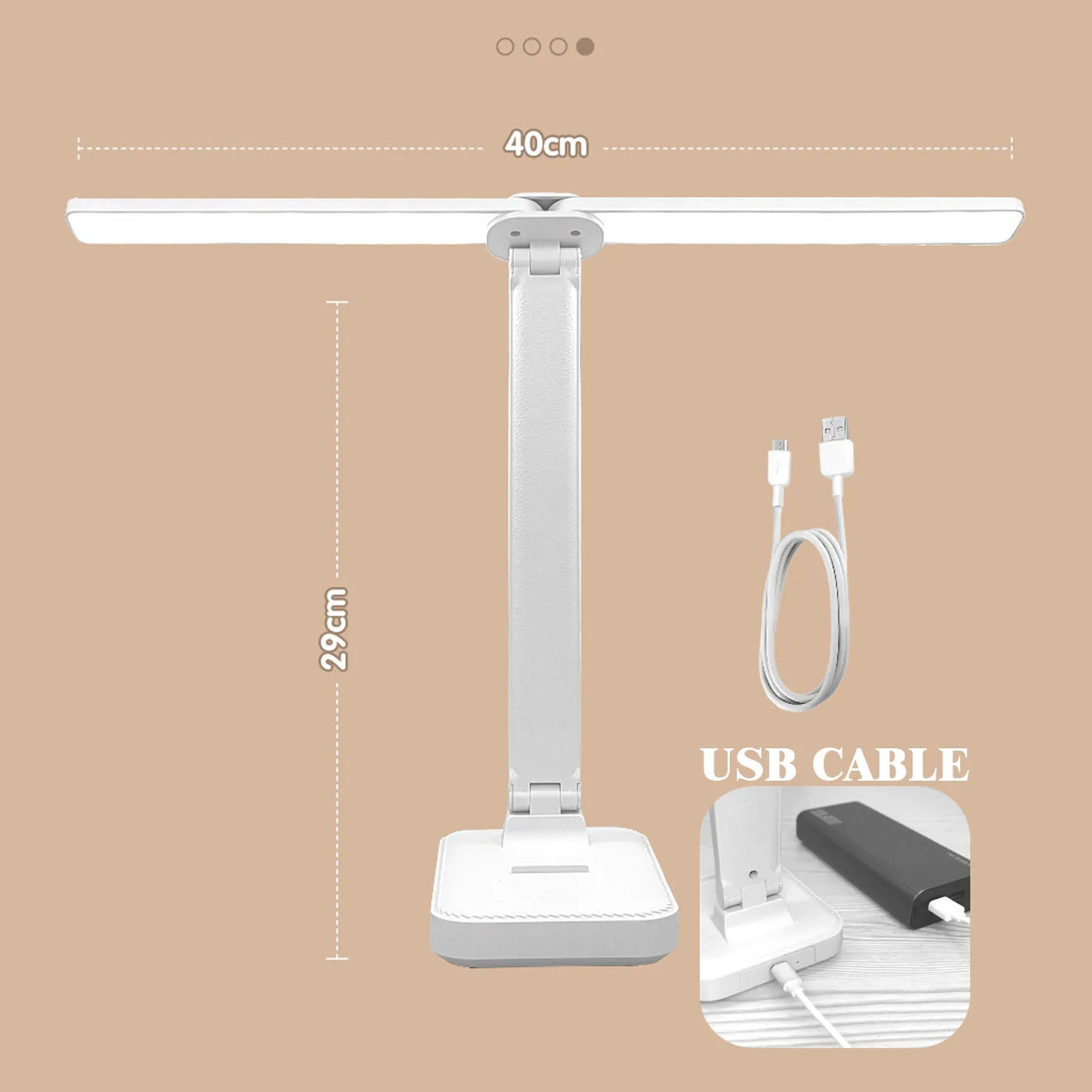 LED Desk Lamp - 3-Level Dimmable, Touch Control, USB Rechargeable, Foldable for Bedroom