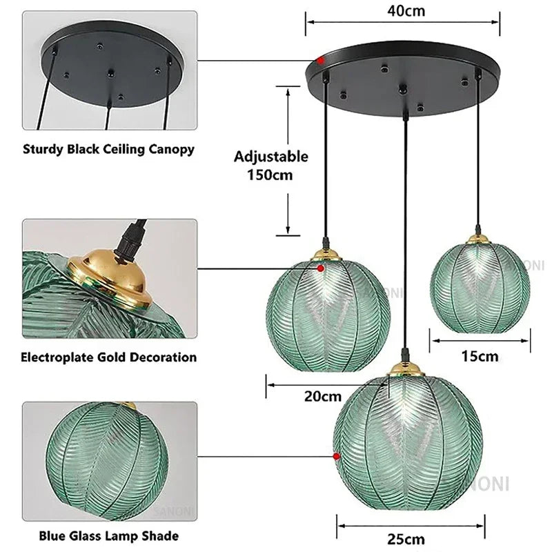Nordic Glass Pendent Chandelier - Retro Pendant Light for Home Décor, Kitchen and Dining Area