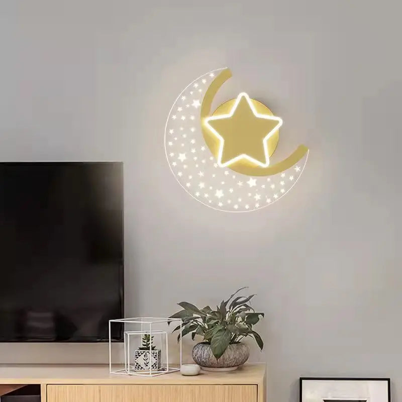 Cartoon Moon Star Wall Lamp for Children’s Room - LED Acrylic Wall Light