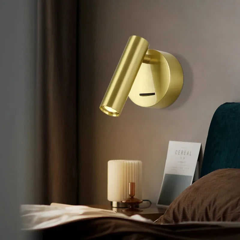 Modern LED Wall Lamp with Switch - Interior Brass Wall Light for Bedside Reading