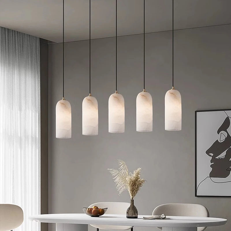 Luxury Copper Spanish Marble Small LED Chandelier - High-End Pendant Light for Modern Bedrooms