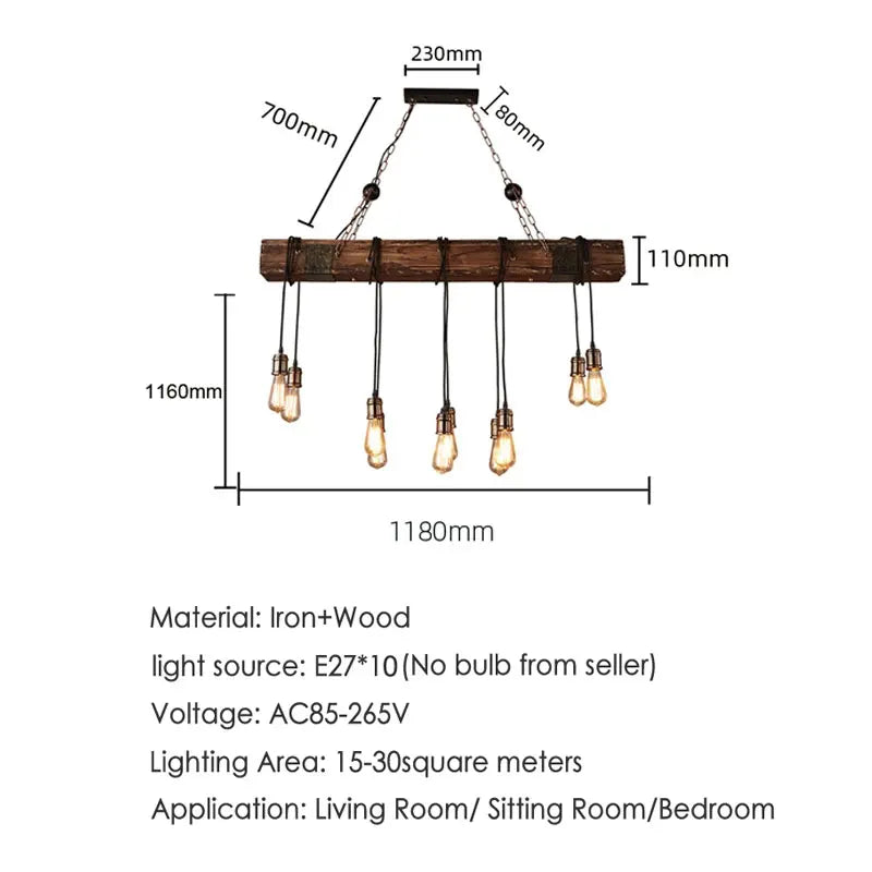 Vintage Industrial Wood Pendant Lights - Retro Wooden Hanging Lamps for Hotel Rooms and Dining Spaces