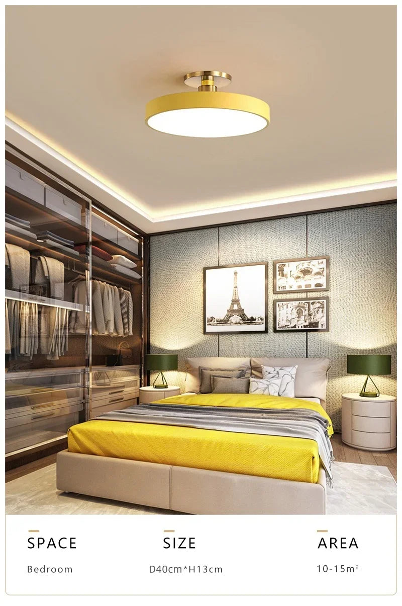 Circular Macaron LED Ceiling Light – Modern Dimmable Chandelier for Bedroom and Living Room