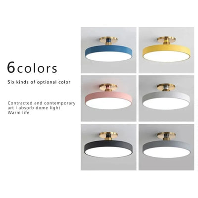 Circular Macaron LED Ceiling Light – Modern Dimmable Chandelier for Bedroom and Living Room