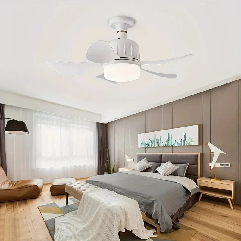 LED Socket Fan Light with Remote - Compact 17.7in Ceiling Fan with LED Light for Kitchen, Bedroom, Small Rooms