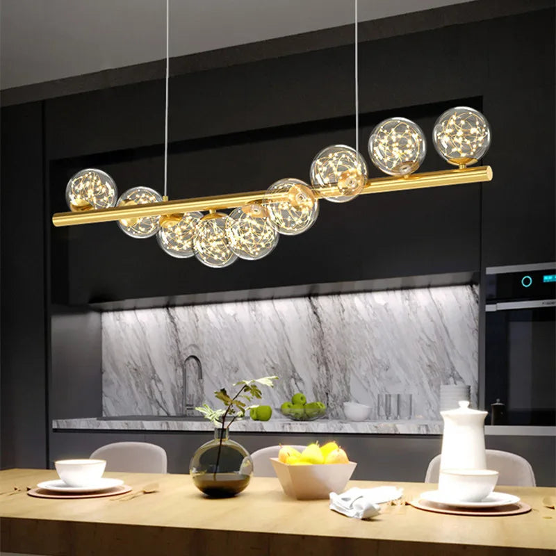 Contemporary Long Ceiling Chandelier with Glass Ball G9 LED for Dining Area or Office Front Desk