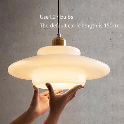 Nordic Cream Wind Milk Glass Art Decorative Pendant Lights: LED E27 Modern Light Fixtures for Kitchen Island, Dining Room,