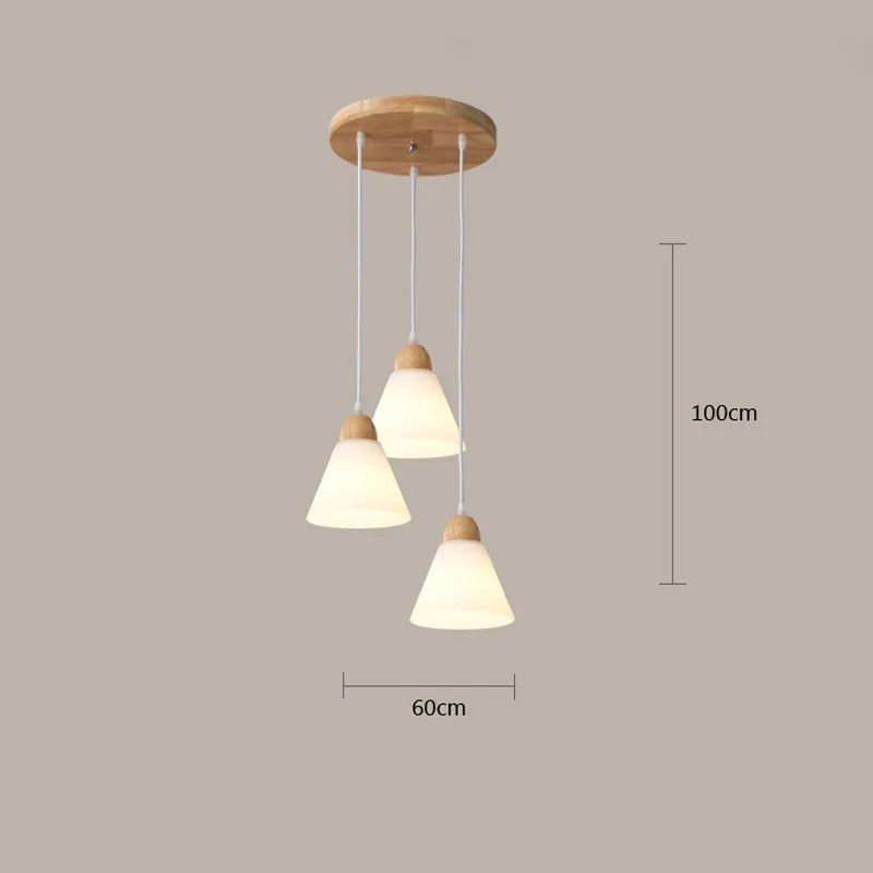 Nordic Dining Room Chandelier - Three-Headed LED Wooden Pendant Light for Modern Dining Tables