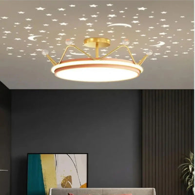 Crown LED Dimmable Ceiling Chandelier Star and Moon Lamp Pendant Children Boys Girls Bedroom Study Ceiling Lamp Room Decoration