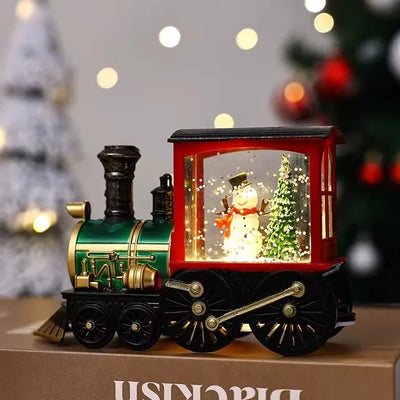 Santa Claus Snowman Christmas Music Box Train Crystal Ball Ornament with Sequins and LED Light for Holiday Home Decoration