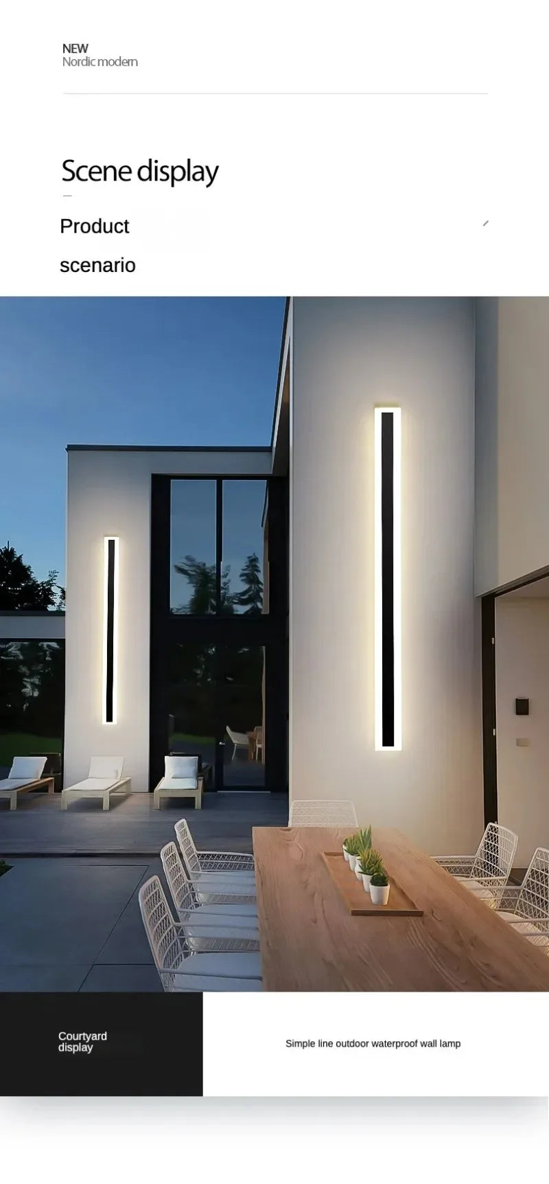 Modern Waterproof Outdoor Long Strip LED Wall Lamp for Villas, Porches, Gardens, and Garage Doors