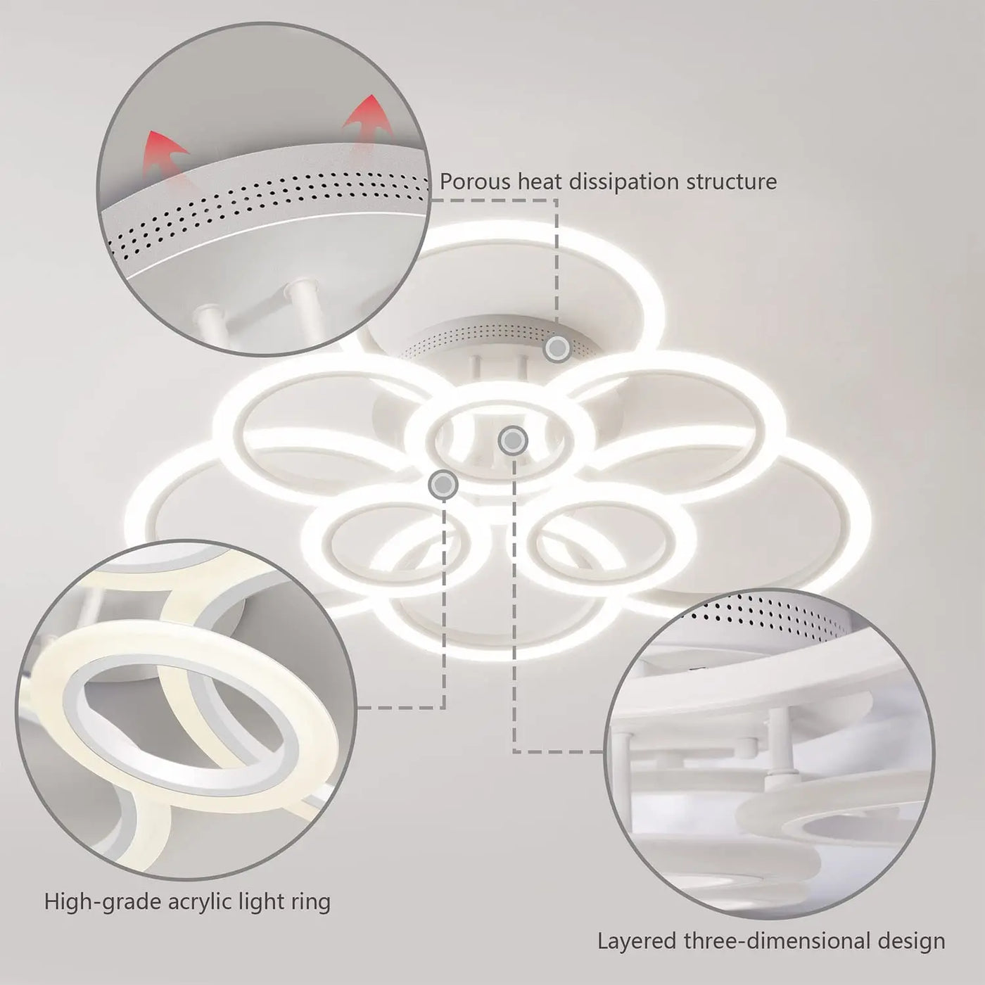 Smart LED Ceiling Light: Remote Dimming, Stylish Ring Design, Ideal for Daily Living Room