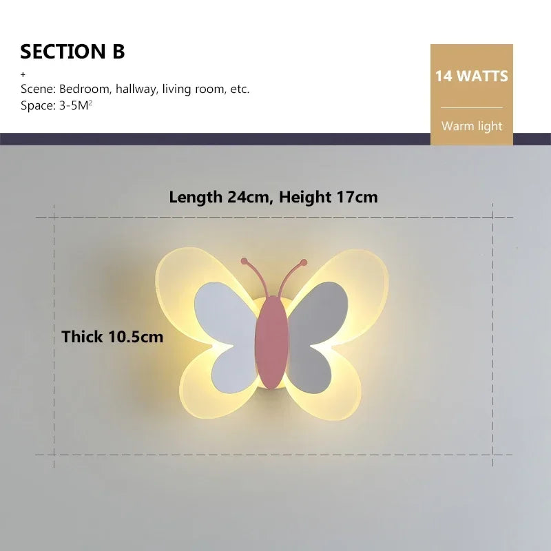 LED Butterfly Wall Sconce Modern Children's Room Butterfly Wall Light