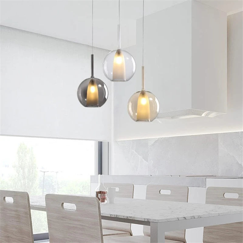 Contemporary Glass Pendant Lights - Sleek LED Loft Lamps for Living Room, Cafe, Kitchen, and Restaurant Decor