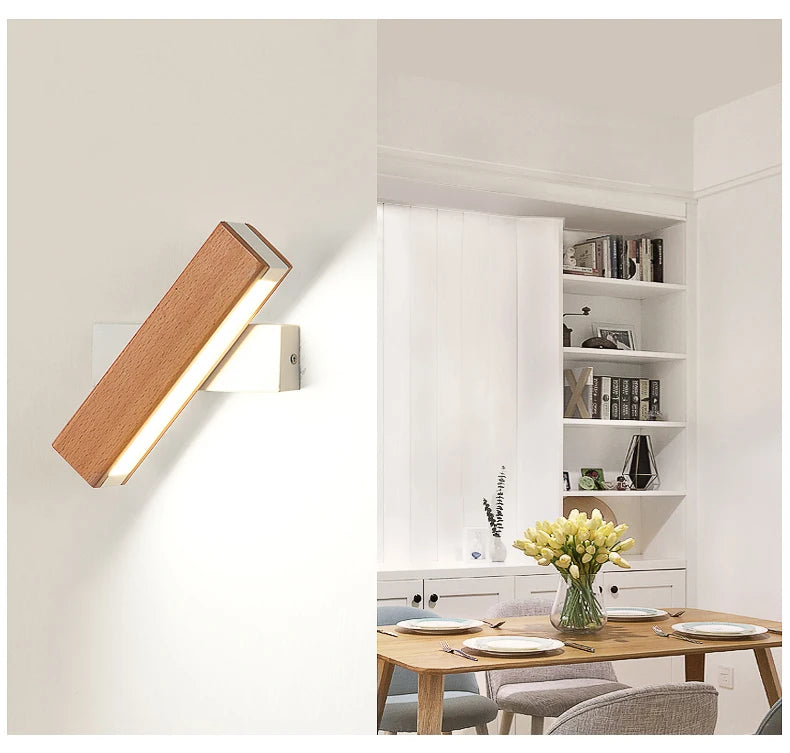 Adjustable Nordic Solid Wood LED Wall Lamp – Rotatable Bedside & Study Lighting