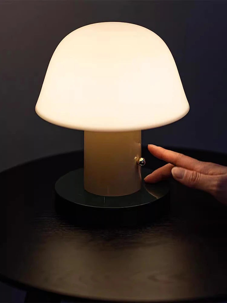 Rechargeable Cordless Mushroom Table Lamp - Battery Operated Night Light for Bedroom, Living Room, Restaurant