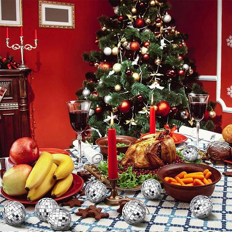 10pcs Mini Mirror Disco Ball Reflective Silver Glass Ornaments for Christmas, Wedding, Birthday, and Party Decoration