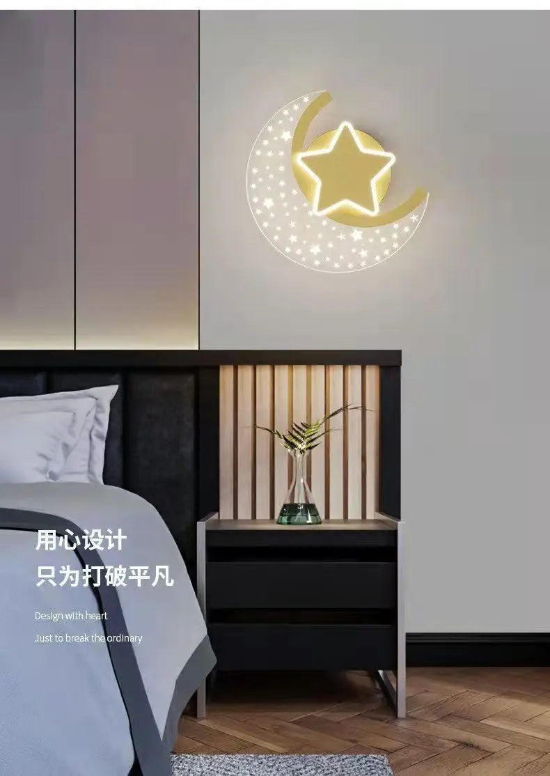 Cartoon Moon Star Wall Lamp for Children’s Room - LED Acrylic Wall Light