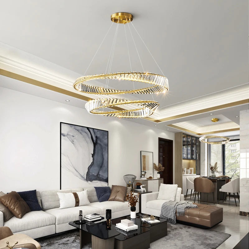 Luxury Crystal Chandeliers  Living Room Lamp featuring Modern Ring Design, Perfect for Bedrooms, Restaurants, and Lobbies