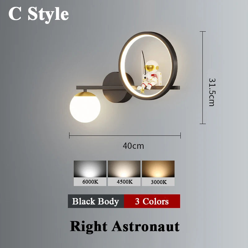 Modern Wall-Mounted Nordic Star Astronaut Projector Wall Lamp for Kids Room and Study Spaces