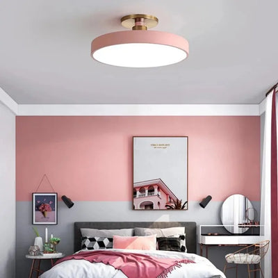 Circular Macaron LED Ceiling Light – Modern Dimmable Chandelier for Bedroom and Living Room