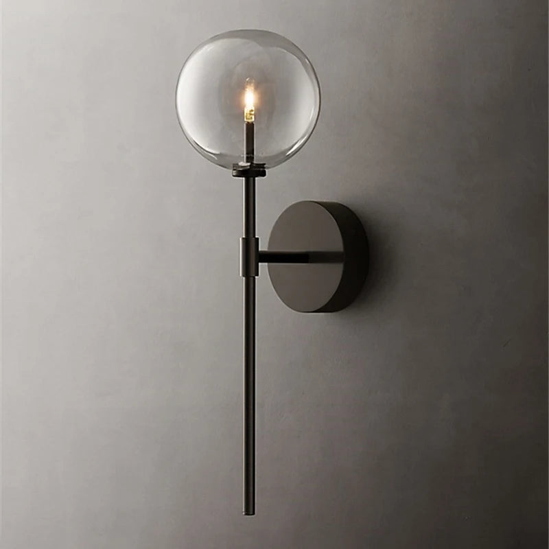 Retro Nordic Long Wall Lamp with Clear Glass Ball Sconce - Vintage Elegance for Any Space