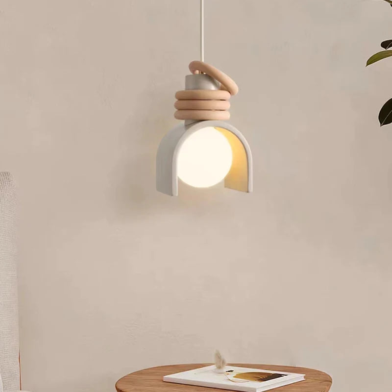 Creative LED Pendant Lamp with Orange and White Resin for Indoor Bedroom and Dining Room