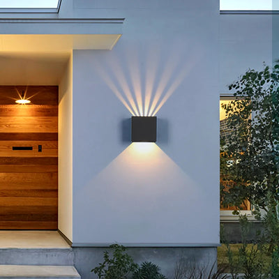 Modern Black Square LED Outdoor Wall Light: Waterproof Sconces for Balcony, Adjustable Angle Up Down Lighting Fixture