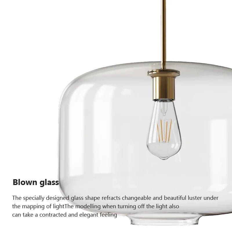 Modern Pendant Light: Minimalist Clear Glass Hanging Lamp for Living Room Kitchen Light Fixture Dining