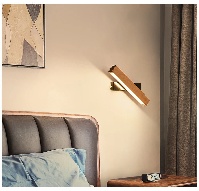 Adjustable Nordic Solid Wood LED Wall Lamp – Rotatable Bedside & Study Lighting