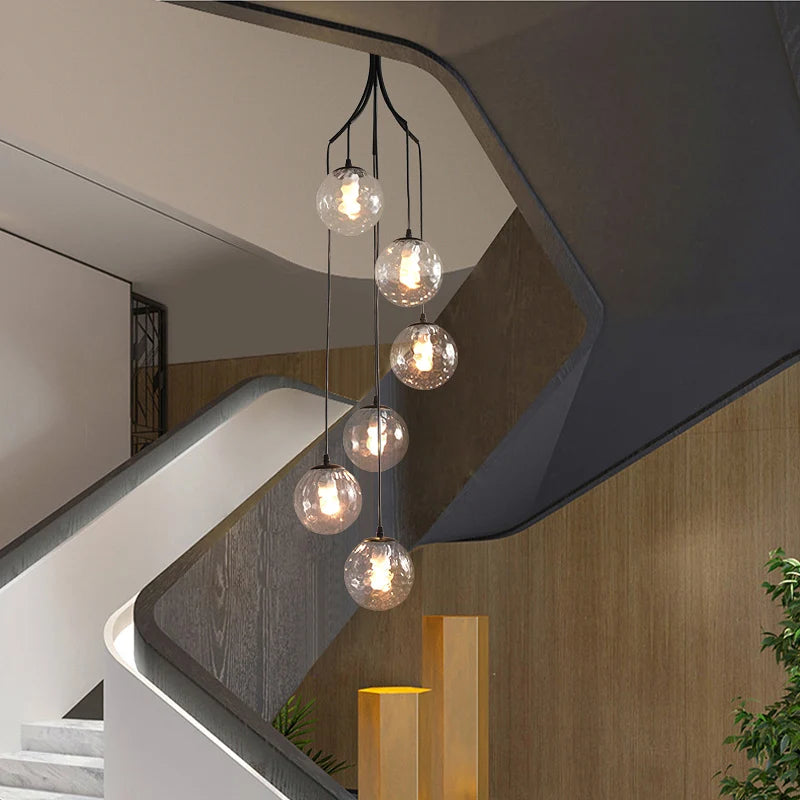 Modern Glass Ball Chandelier - Ceiling Pendant Lamp for Stair Foyer, Living Room, Dining Loft