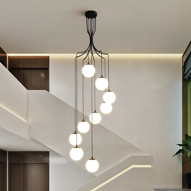 Modern Glass Ball Chandelier - Ceiling Pendant Lamp for Stair Foyer, Living Room, Dining Loft